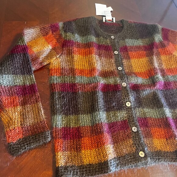 Talbots Hand Knit Striped Cardigan Sweater S Multicolor mohair Button Front - Picture 3 of 10